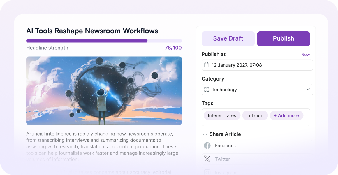 Newsroom writing workflow